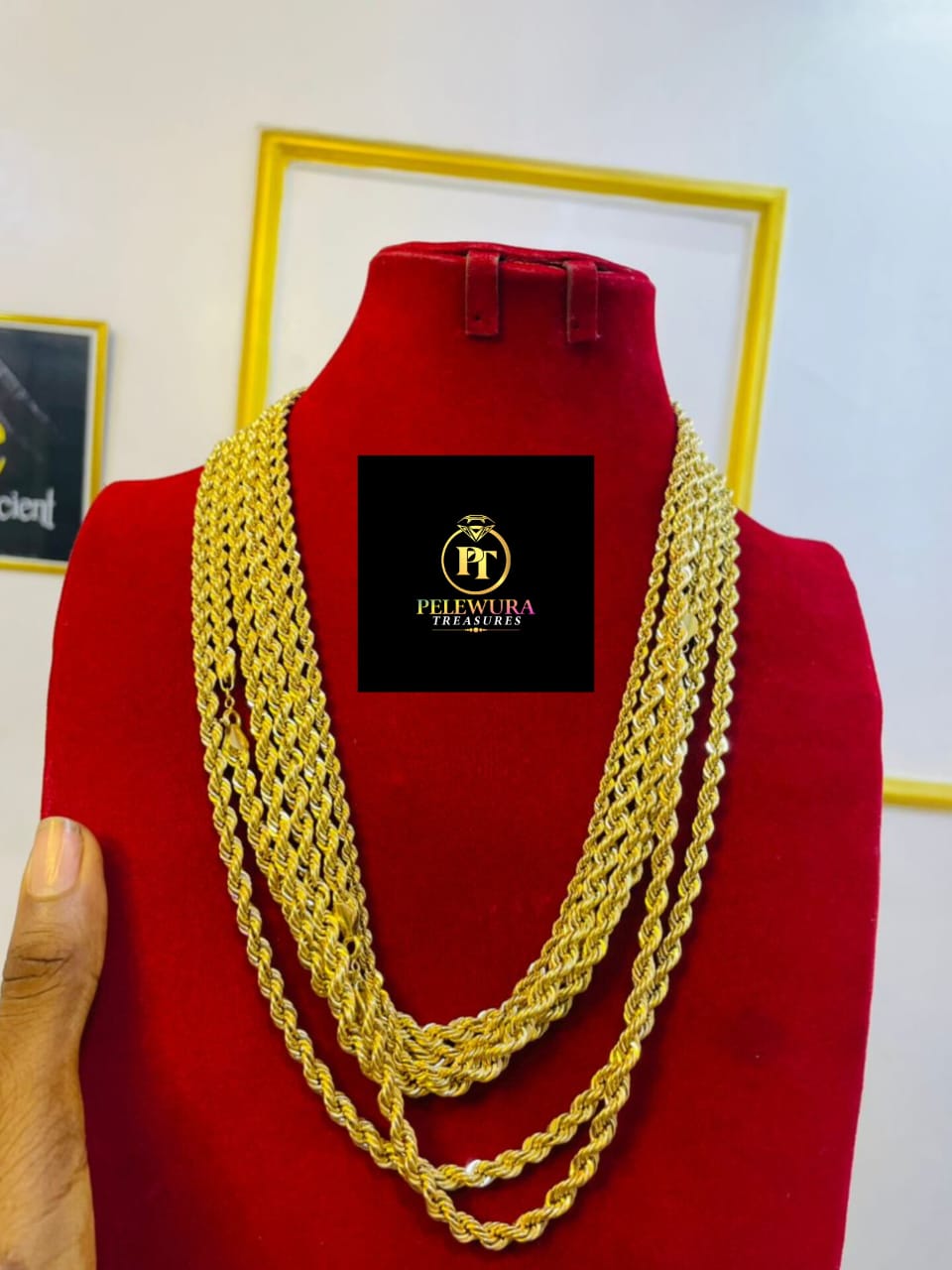 Gold rope chains at Pelewura Treasures